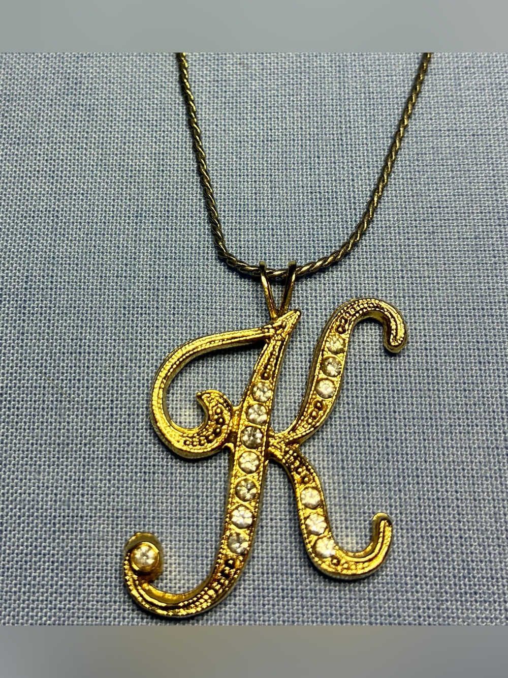 Gold Letter K Pendant Necklace with Crystal Accents